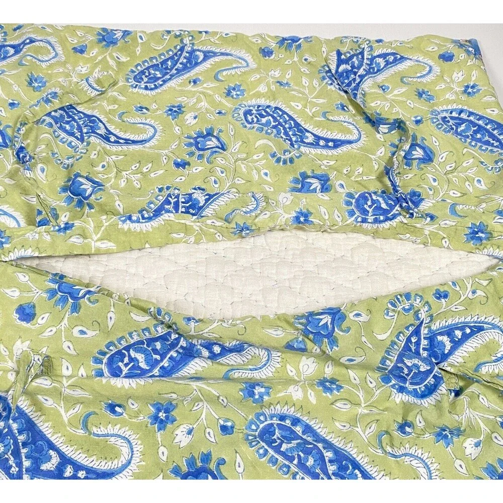Pottery Barn Outlet Pillow Shams Euro Blue Green Floral Paisley Quilted Covers